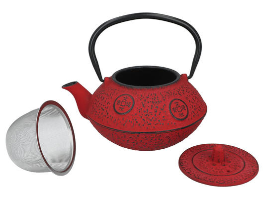 Liatinová čajová kanvica so sitkom 630 ml - červený dekor