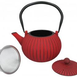 Liatinová čajová kanvica so sitkom 1150 ml - červený dekor